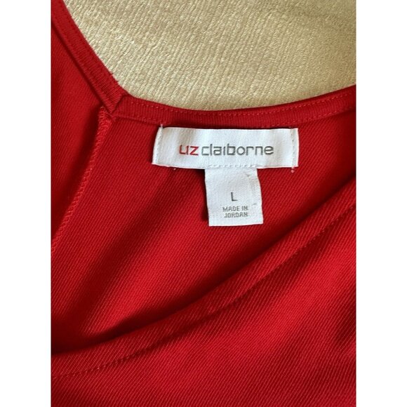 Women’s Liz Claiborne Sz Large Fire Red Fitted Top VNeck Workwear Casual Date - Picture 3 of 6
